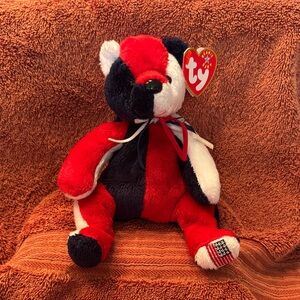 Ty Red, Navy & White Patchwork Bear Plush